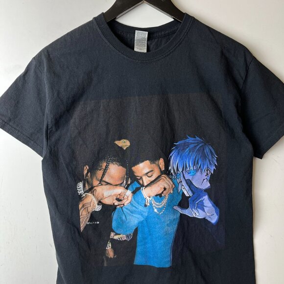 Travis Scott Kid Cudi Rap Tee T Shirt Black Medium M Graphic Saturo Cotton Solid - Picture 7 of 9